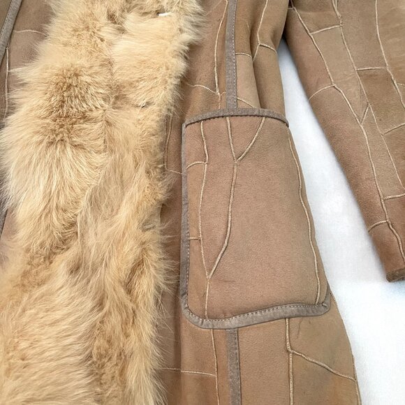 Vintage KRYOS Paris Shearling Sheepskin Coat with Fox Collar and panels IT 40 - Picture 11 of 13